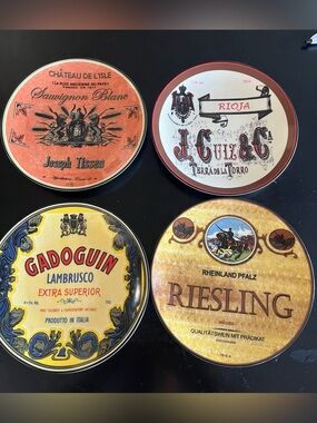 4 BIA CORDON BLEU SAUCERS- Assorted Vintage Wine Label Design -